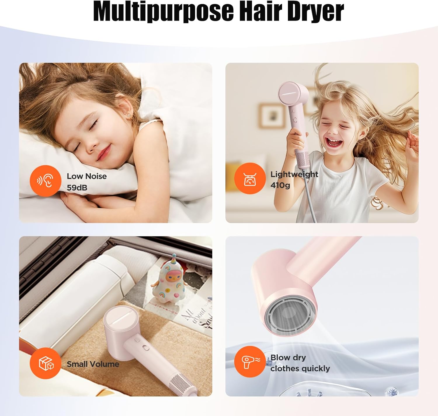 High Speed Hair Dryer, 3.6 Billion Plasma Hair Care Travel Hair Dryer with 4 Modes, Thermo-Control, Low Noise, Fast Drying. Blow Dryer for Home or Travel