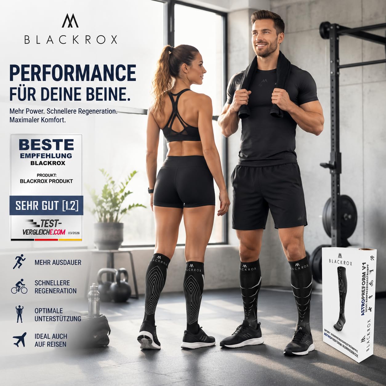 BLACKROX Kompressionsstrümpfe Sport VIPEROX Kompressionssocken Vergleichssieger Sportkompressionsstrumpf Laufstrümpfe Damen & Herren Lang Unisex