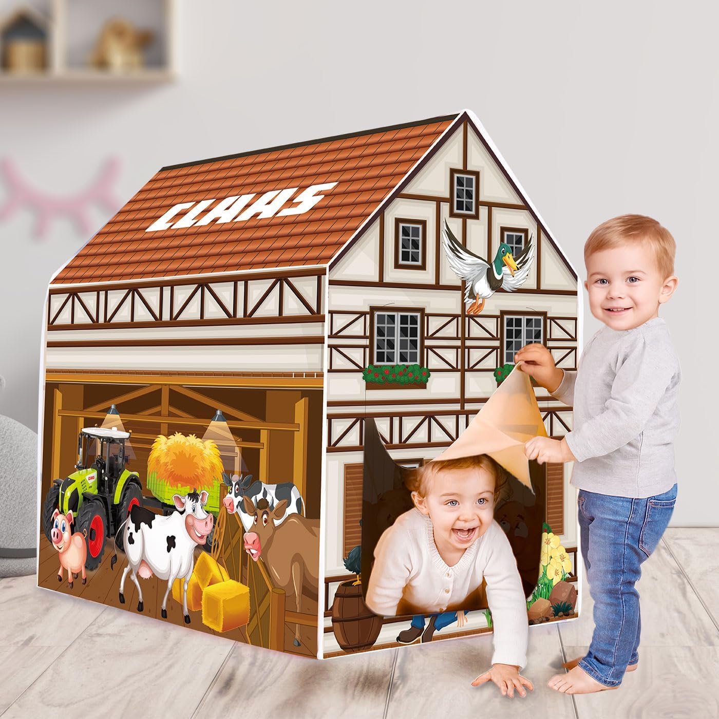 JAMARA Claas 460754 Officially Licensed Indoor Playhouse, Tent with Door Opening, Easy Assembly with Plug-In Elements, Space-Saving and Removable