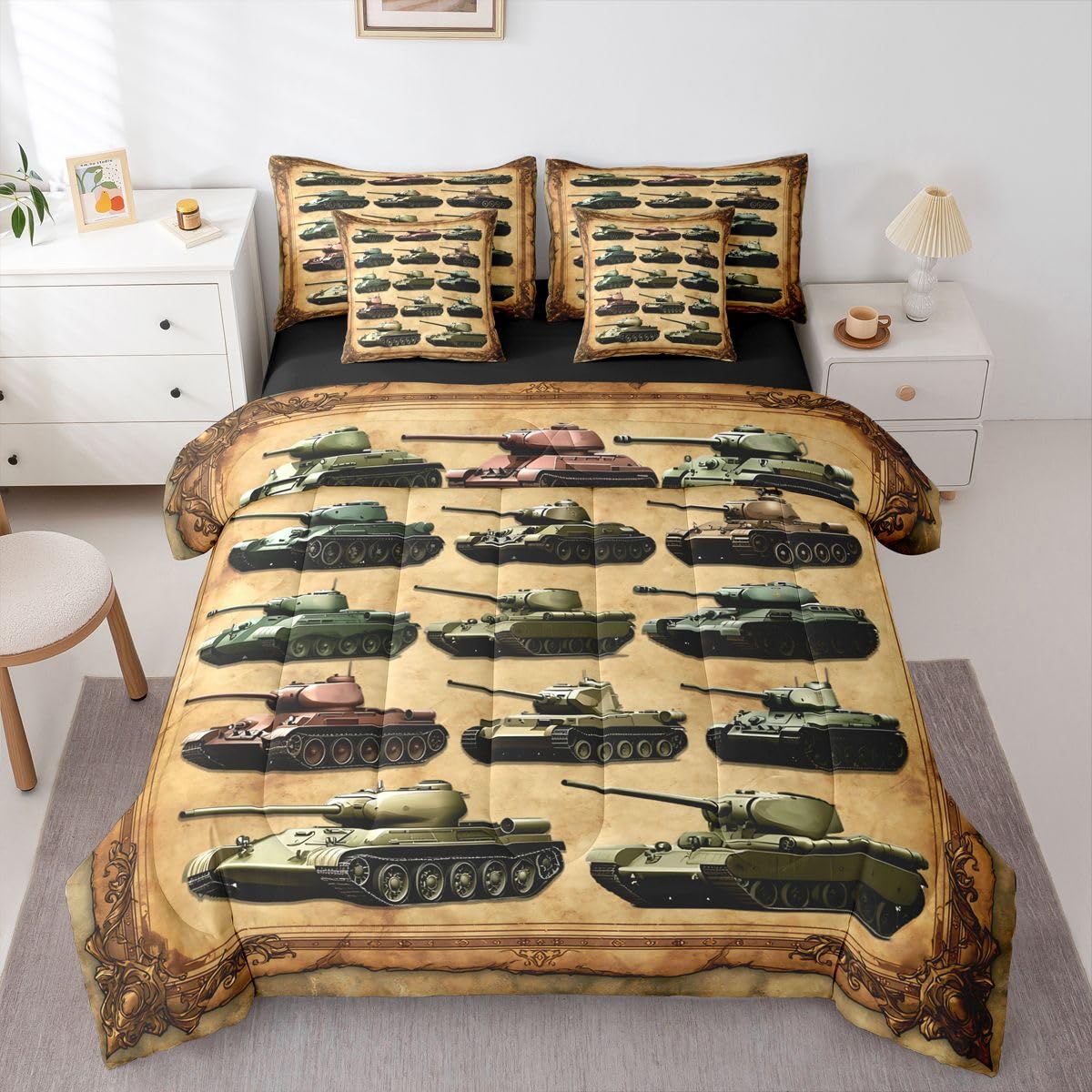 Erosebridal Green Brown Military 7 Piece Bedding Set Twin