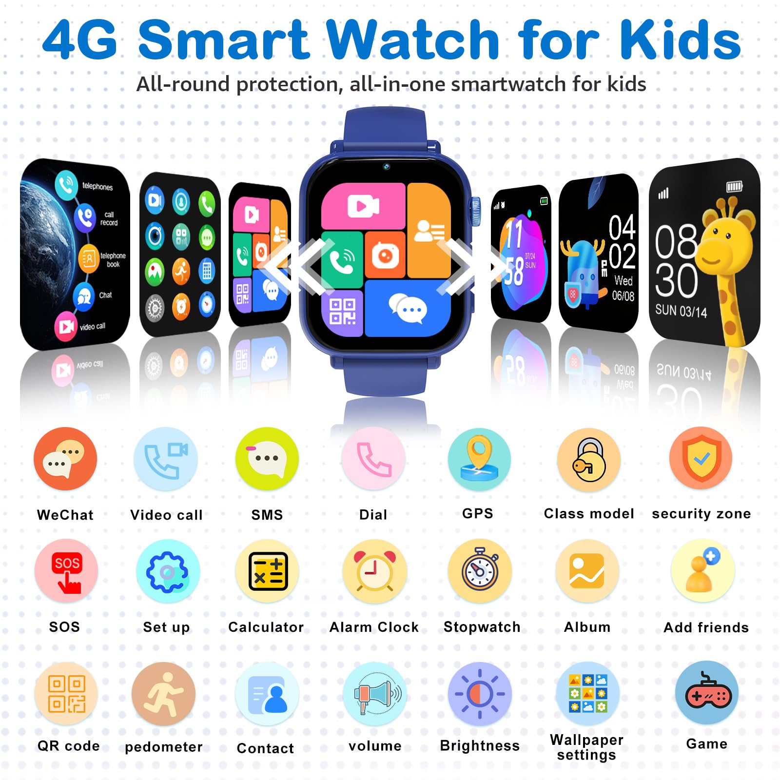 Ucani 4G Orologio Smartwatch Bambini, Orologio Intelligente con GPS, SOS, Telefono/Chat/Videochiamata, Modalità Scuola, Contapassi, Sveglia, Gioco Smart Watch Ragazza Ragazzo 4-12 Anni Regalo, Blu