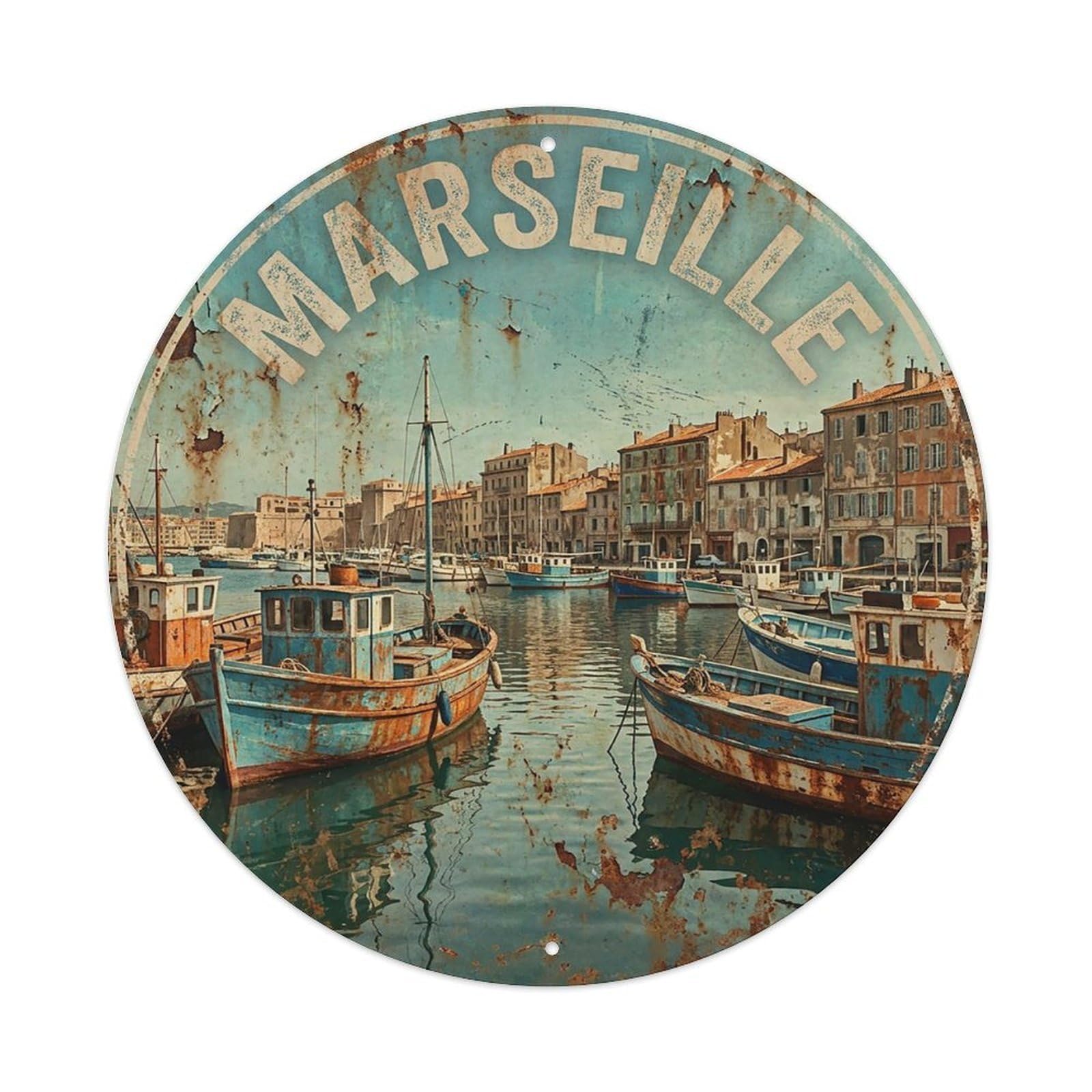 France Vintage Travel Marseille Vintage Metal Tin Sign Plaque Wall Decor for Cafe, Club Bar, Office, Garden Metal Poster 8x8Inch
