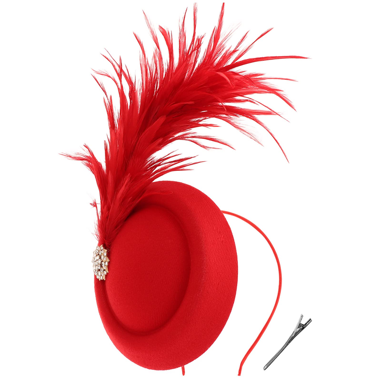 DRESHOWFascinators Hat Flower Mesh Feathers Headband Hair Accessory Tea Party Wedding Cocktail Headwear for Girls Women