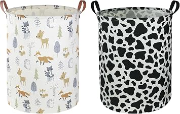 NTAOHAMPER 2 Pack Laundry Basket,Canvas Baby Clothes Hamper,Kids Toys Storage Basket Gift Basket with Handles,Baby Nursery,Room Decor,Bedroom,Bathroom,Playroom