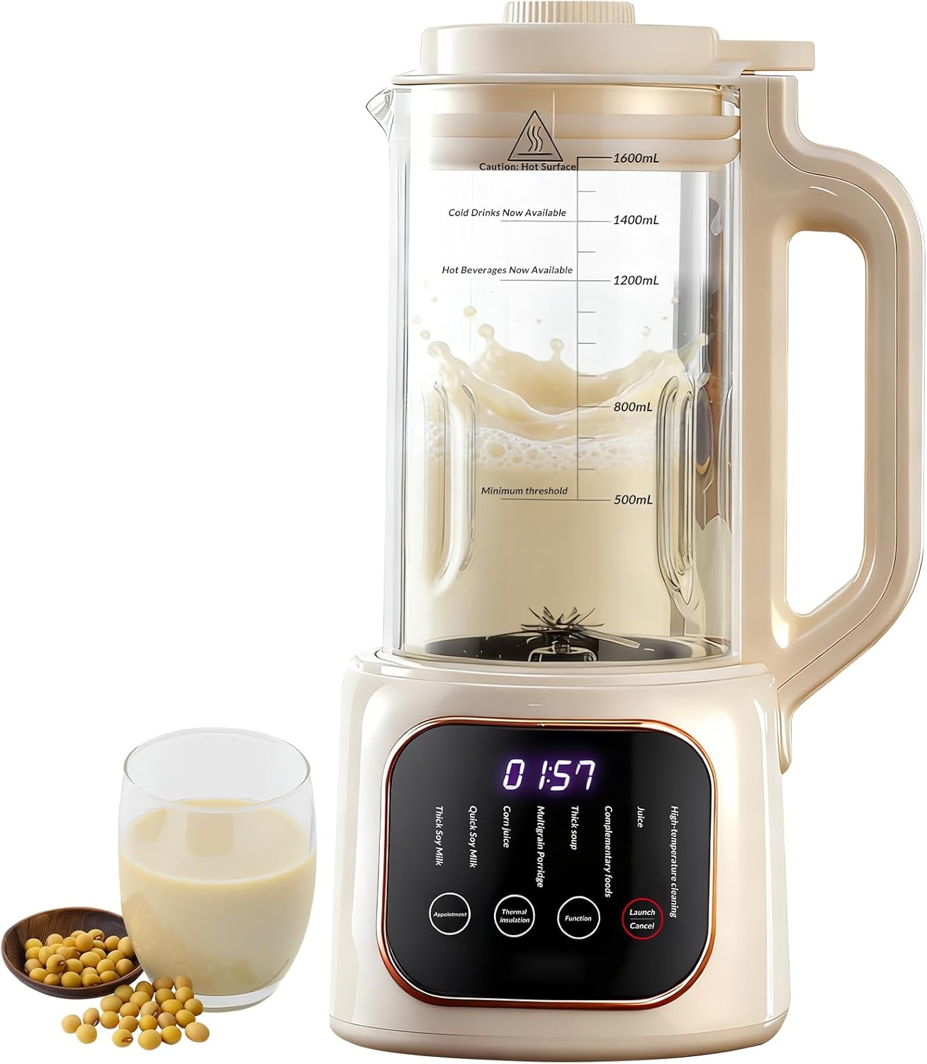 54oz Nut Milk Maker Machine,11 in 1 Automatic Soy Milk Maker Blender for Homemade Soy, Almond, Oat, Coconut, Plant Based Milks, Milkshake, and Juice with 24H Delay Start/6H Keep Warm/Auto Clean, White