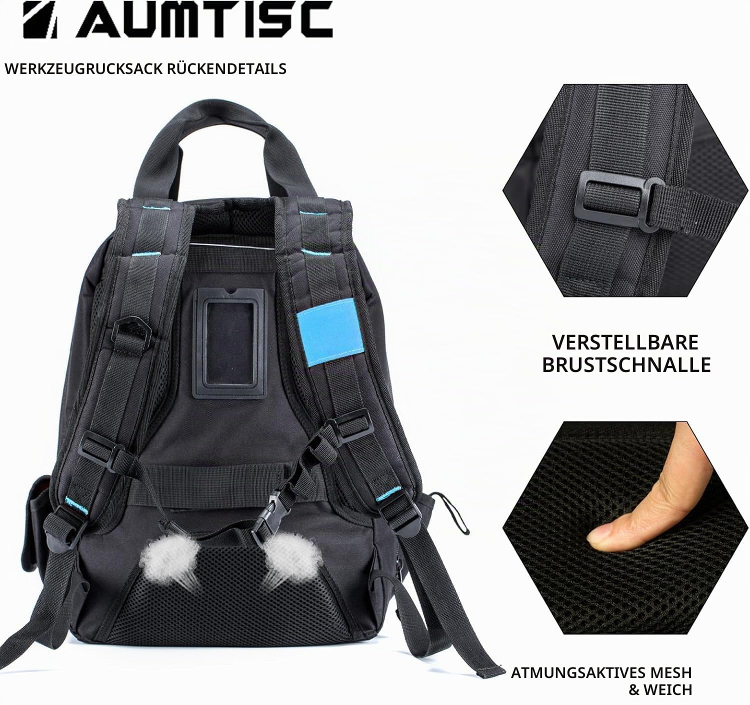 AUMTISC Werkzeugrucksack Werkzeugtasche Hochleistungs-werkzeug rucksack mit Mehrzwecktasche Industrie- und Bauarbeitsrucksack