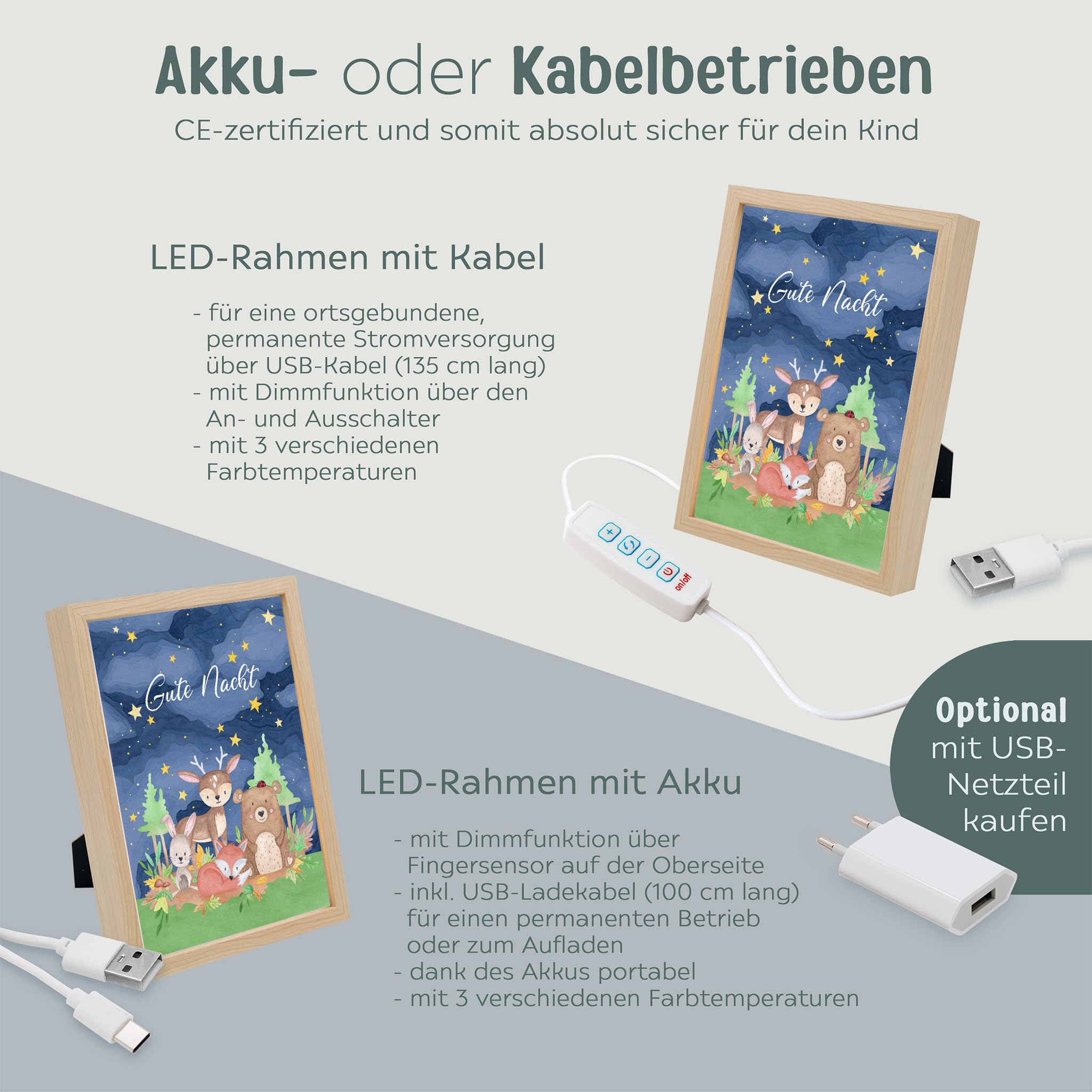 wunderwunsch Magica cornice illuminata personalizzata, regalo di nascita, regalo di compleanno per bambini, regalo di compleanno per bambini con nome indivuale (buona notte, piccolo)