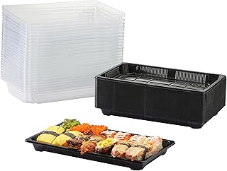 300PCS Disposable Black Sushi Trays with Clear Lid Sushi Packaging Boxes Carry Out Containers (Large)