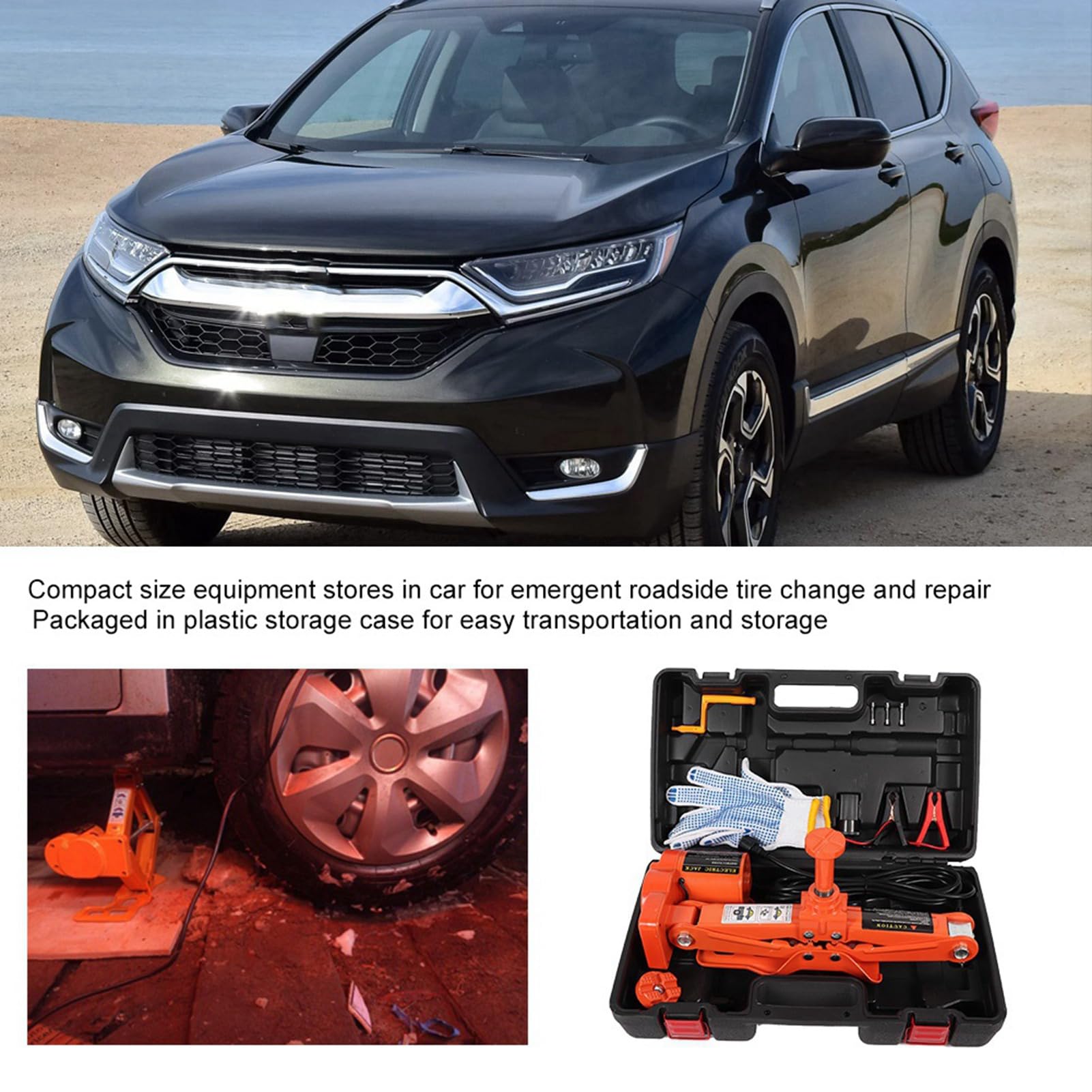 Cric Elettrico a Forbice Cric Automatico Ad Alta Resistenza da 12 V e Set di Chiavi Elettriche per Sostituzioni e Riparazioni di Emergenza Pneumatici su Strada Compatto e Durevole (Set