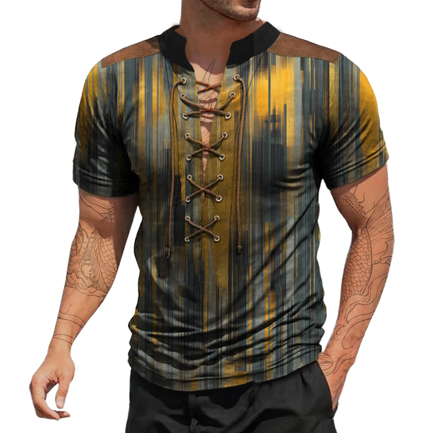 Mens Short Sleeve Shirts Trendy Casual Lightweight Boho Summer Beach Outdoor Classic Slimming Fit V Neck Tops