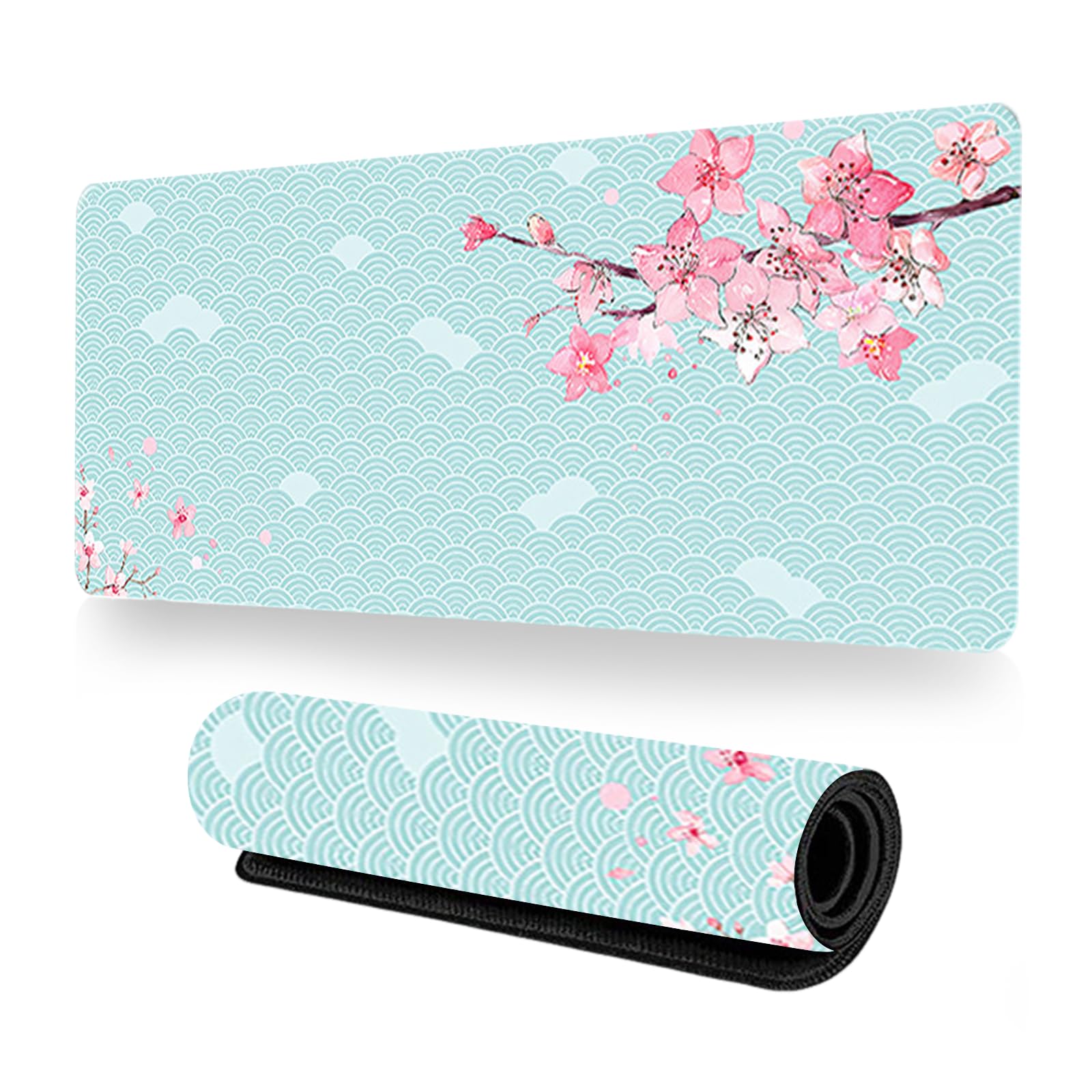 Gaming Mauspad XXL 800 x 300 mm, Rutschfeste Schreibtischunterlage für Büro, Schreibtischunterlage Mädchen, Sakura Maus Pad für PC, MacBook, Laptop (Hellblau (B) 80 x 30 cm)