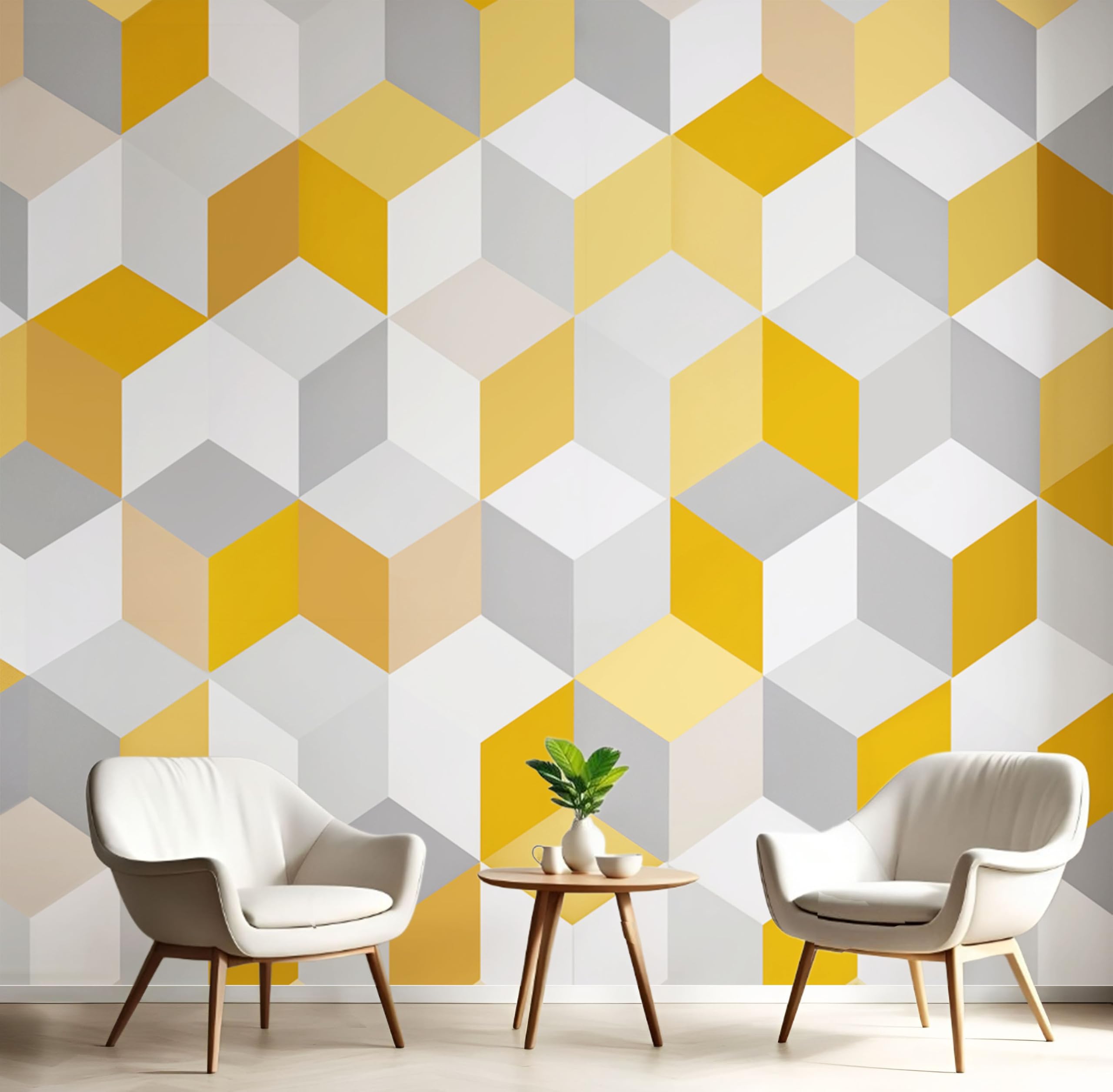 Papier peint photo panoramique 3D cube jaune 350x256 cm
