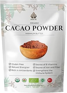 Organic Cacao Powder, Maximum Butter | Unsweetened Natural Chocolate Powder | Vegan | Ideal for Hot Cocoa, Baking, Smoothies & Gelato Making | 8 oz