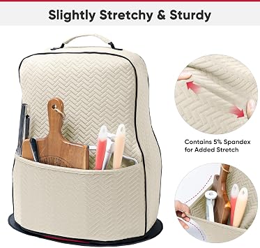 BAGSPRITE Stretchy Stand Mixer Cover with Appliance Slider- Washable Appliance Cover Compatible with Kitchenaid Mixer5/4.5 Quart - Dust Cover with Pockets for Kitchen Aid Accessories and Attachments
