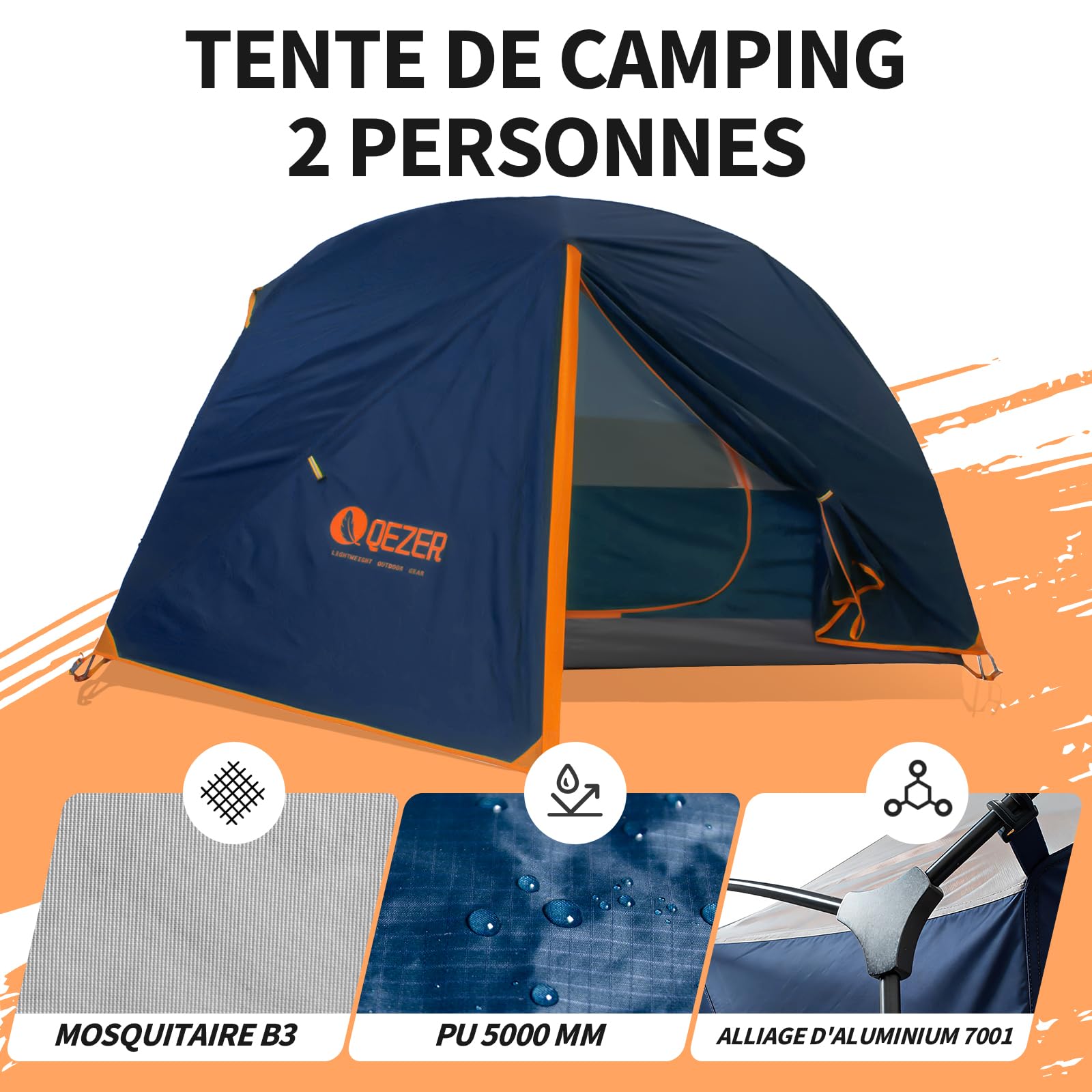 Tente de Camping, Tente dôme, pesant 1,85/2,3 kg,adaptée pour 1 à 2 Personnes, imperméable et Coupe-Vent, adaptée à la randonnée, Camping