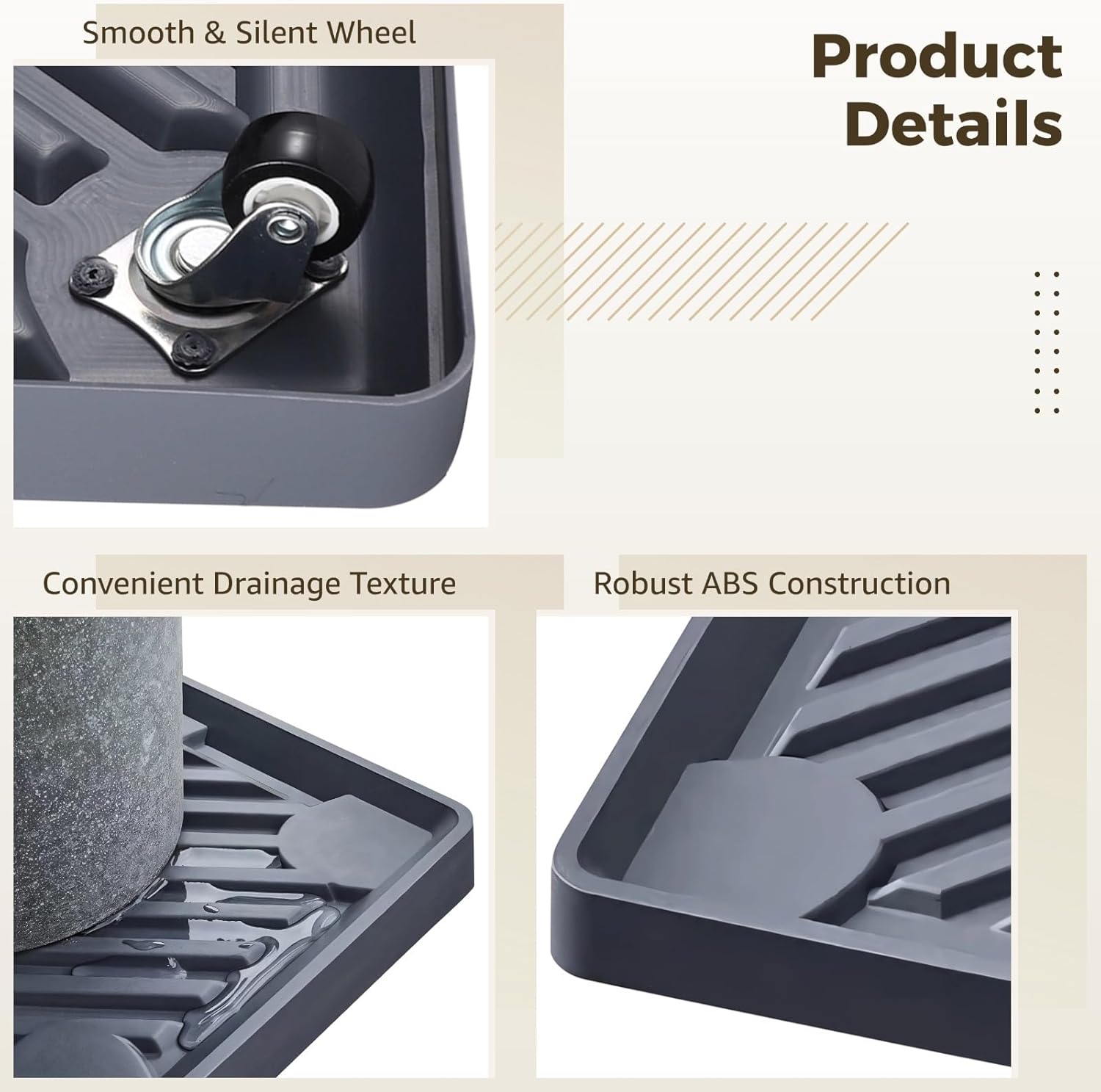 Homaisson 4 Pcs Square Plant Caddies, Rolling Plant Stand Dollies with Hidden Wheels, Heavy Duty Flower Pot Bases, Wheeled Planter Bases, Plant Saucer Trays for Indoor and Outdoor Use