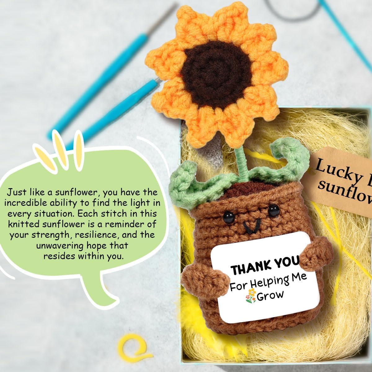 AICase Sunflower Figurine Crochet Handmade Teacher Appreciation Thank You Gifts for Teacher/Coworker/Mom/Dad Graduation Gifts Funny Positive Emotional Support Nuggets image 4