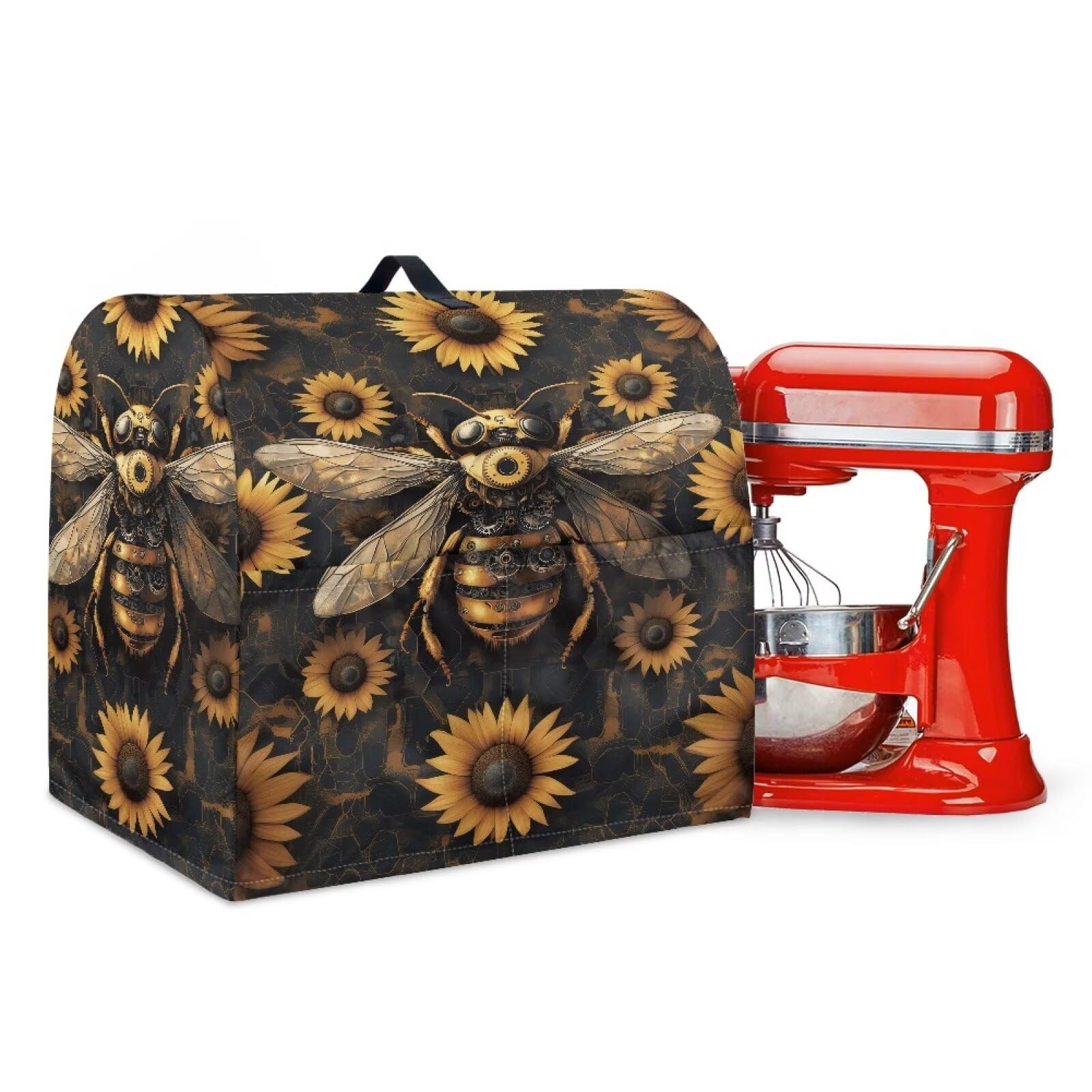 Talayituse Bee Sunflower Print Stand Mixer Covers Kitchen Aid Mixer Cover Dust Cover with Pockets and Handle, Washable Mixer Covers Small Appliance Cover Kitchen Accessories, Small