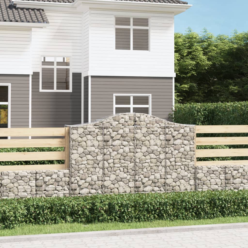 Gaviones de arco alto, juego de 15 unidades, 200 x 50 x 140/160 cm, hierro plateado | Barrera de jardín de hierro galvanizado resistente para patio delantero y patio trasero con construcción estable.