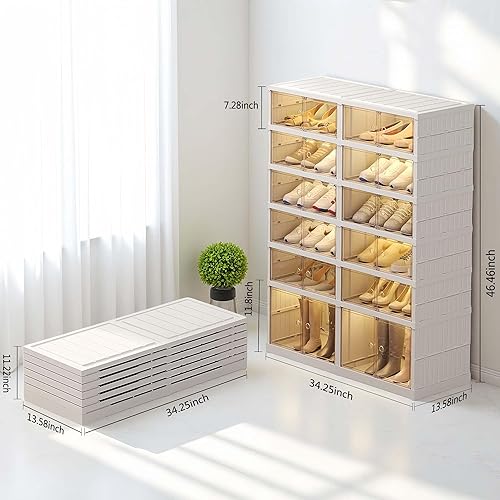 Miniatura 2 de Organizador de zapatos grande de 6 niveles con 24 pares con puertas, estante plegable de plástico, armario de almacenamiento apilable para armario,