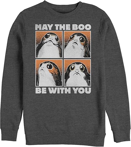 STAR WARS Men's Licensed Halloween Boo PORG Crew Fleece, Charcoal Heather, xx-La
