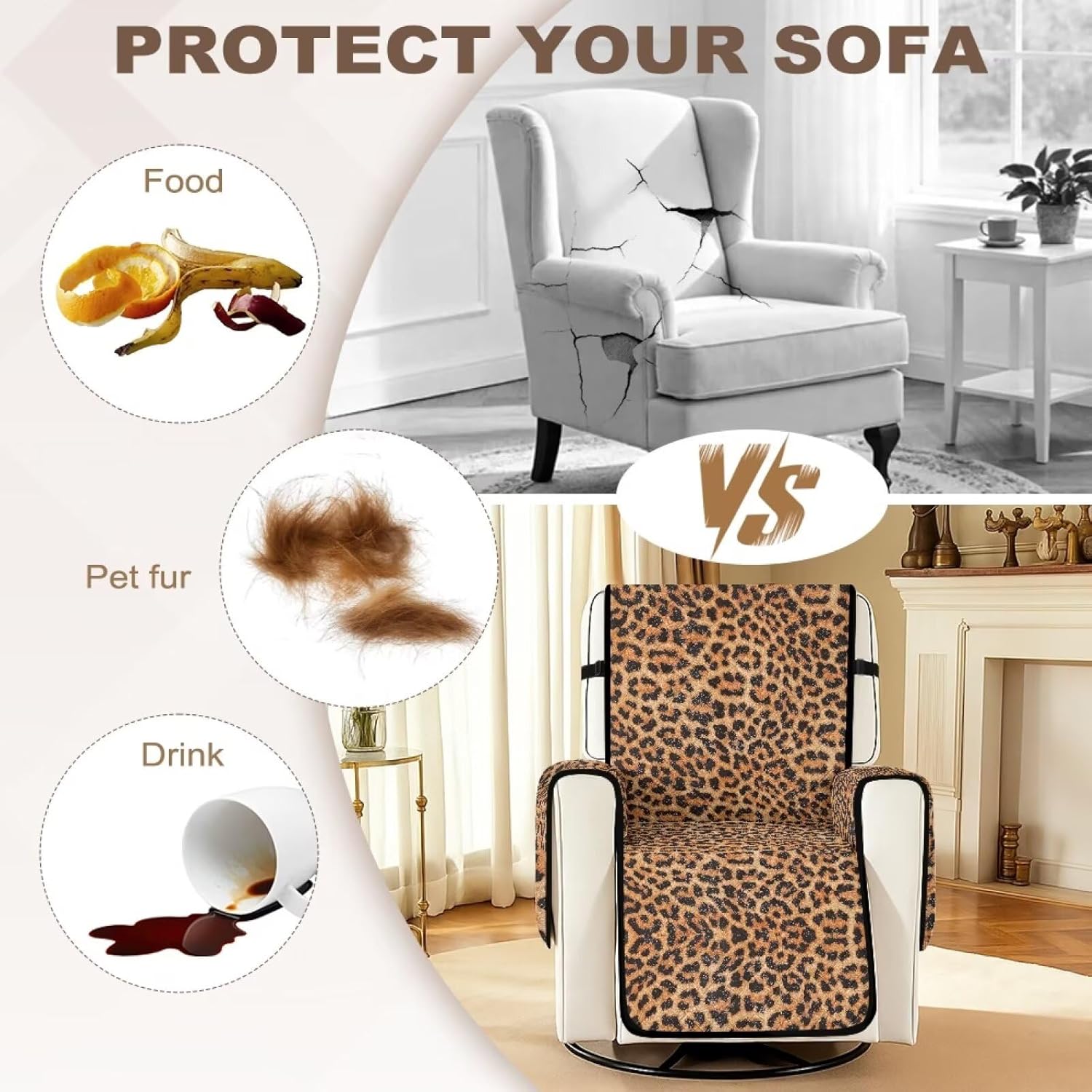 ZDCUSTOM Non Slip Recliner Chair Cover Wild Leopard Print Pre-Washed Recliner Cover Quilt Reclining Slipcover Stay in Play, Washable Furniture Protectors