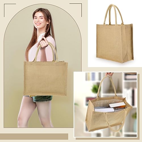 Miniatura 4 de Sanwuta 50 bolsas de arpillera a granel de yute con laminado reutilizable de verano en blanco para madre, profesor, dama de honor, boda, compras,