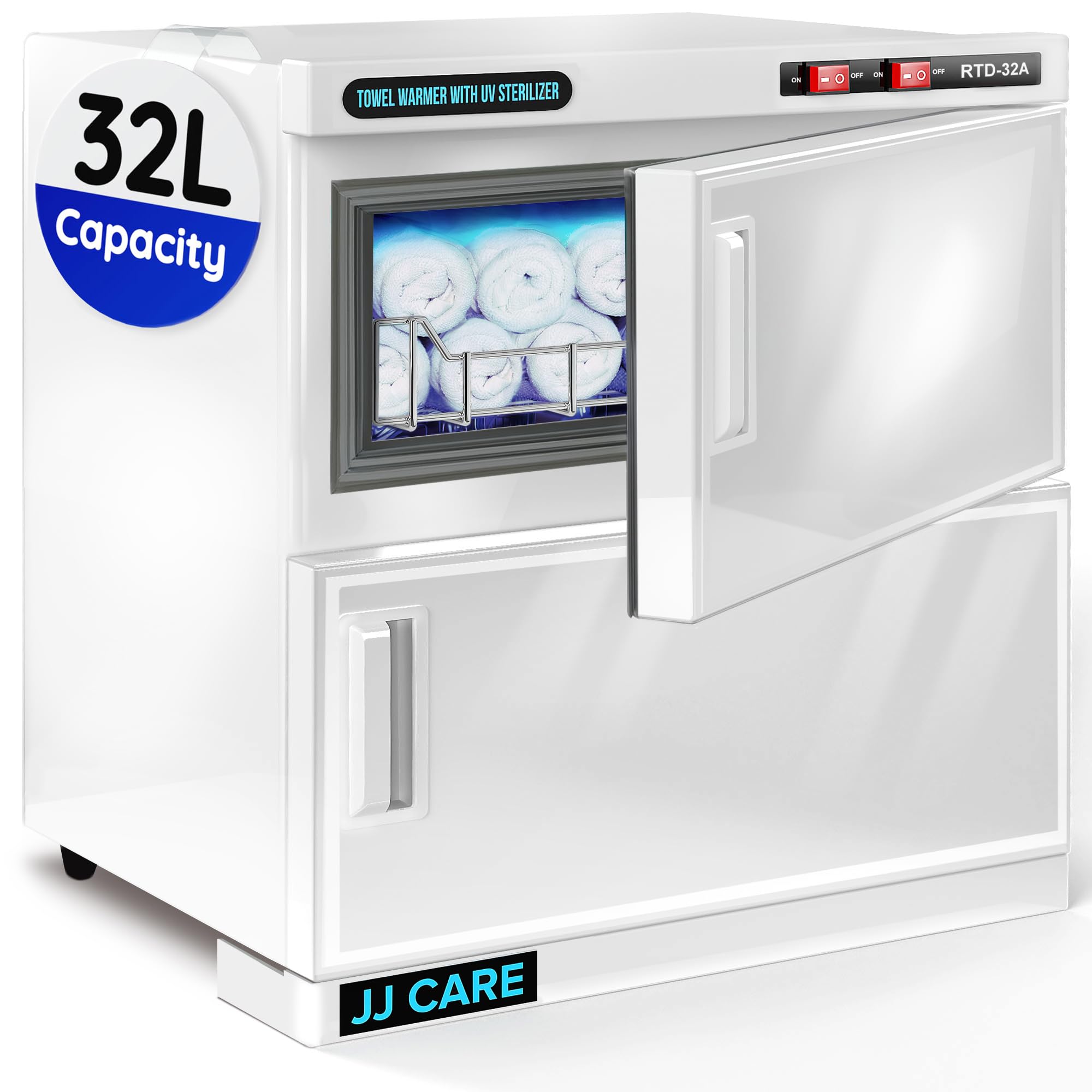 JJ CARE Towel Warmer with UV Sterilizer (32L capacity), Hot Towel Warmer UV Sanitizer for Towels with Two Stainless Steel Racks, Spa Towel Warmer, Towel Warmer Esthetician