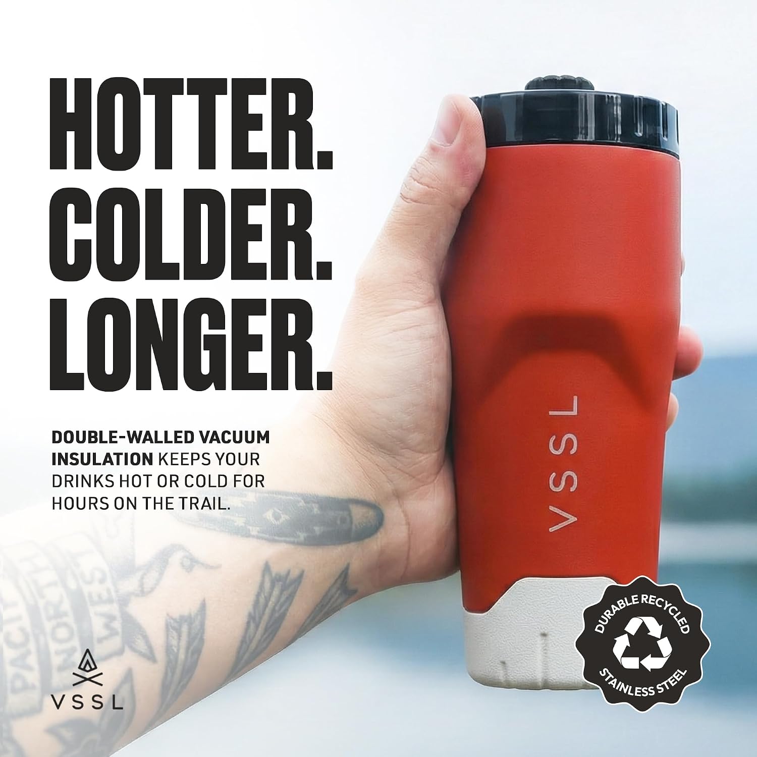 VSSL Rift Coffee Tumbler | Stainless Steel Tumbler | Double-Walled Insulated Mug with Lid | Hot & Iced Coffee Cup | Leakproof Travel Mug | Compact & Adventure Ready | 16 oz | Rusty Buckets