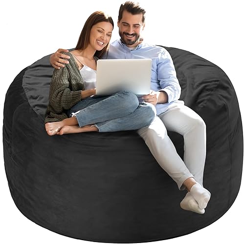 Miniatura 6 de Homguava Sillón tipo puf de 4 pies: Pufs de 4' con espuma viscoelástica rellena, grandes sillones tipo puf, sofá suave con funda de terciopelo Negro