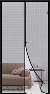 MAGZO Magnetic Screen Door, Fits Door Size 32'' x 80'', Center Opening, Reinforced Polyester, Prevent Small Pets from Scratching, Hold The Sides in Place with Hook&Loop Straps (Black)
