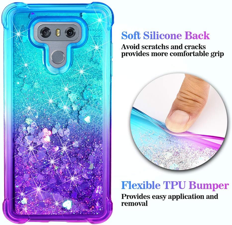 Ruky Case Compatible with LG G6, Gradient Quicksand Series Glitter Bling Sparkly Flowing Liquid Floating Soft TPU Bumper Cushion Reinforced Corners Women Girls Case Compatible with LG G6 (Aqua Purple)