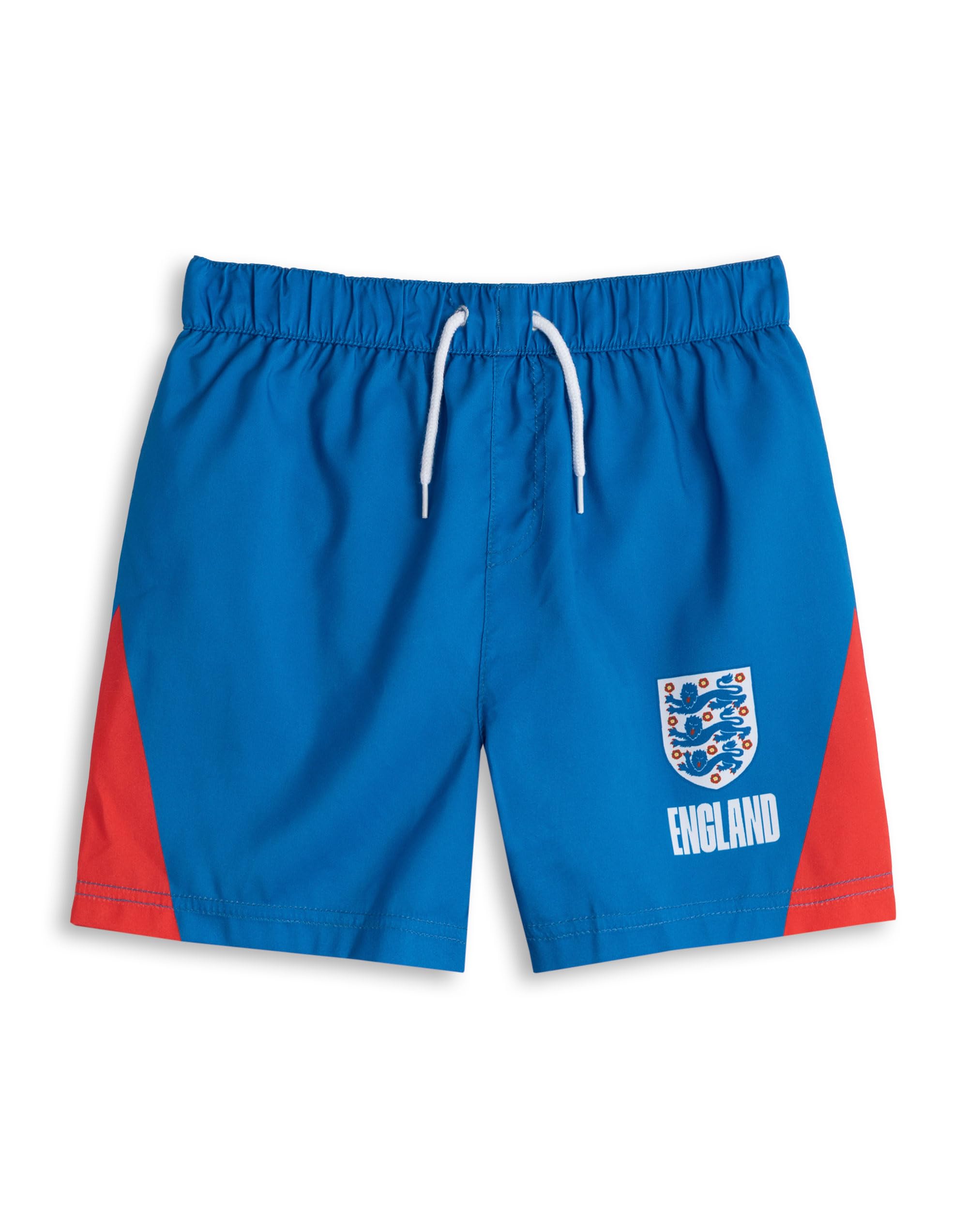 Vanilla Underground England Football Team Crest Blue Swim Shorts | Boys Elastic Waistband Swimwear | Beach Pool Beachwear | Sports Apparel | England Merch - 8-9 Years