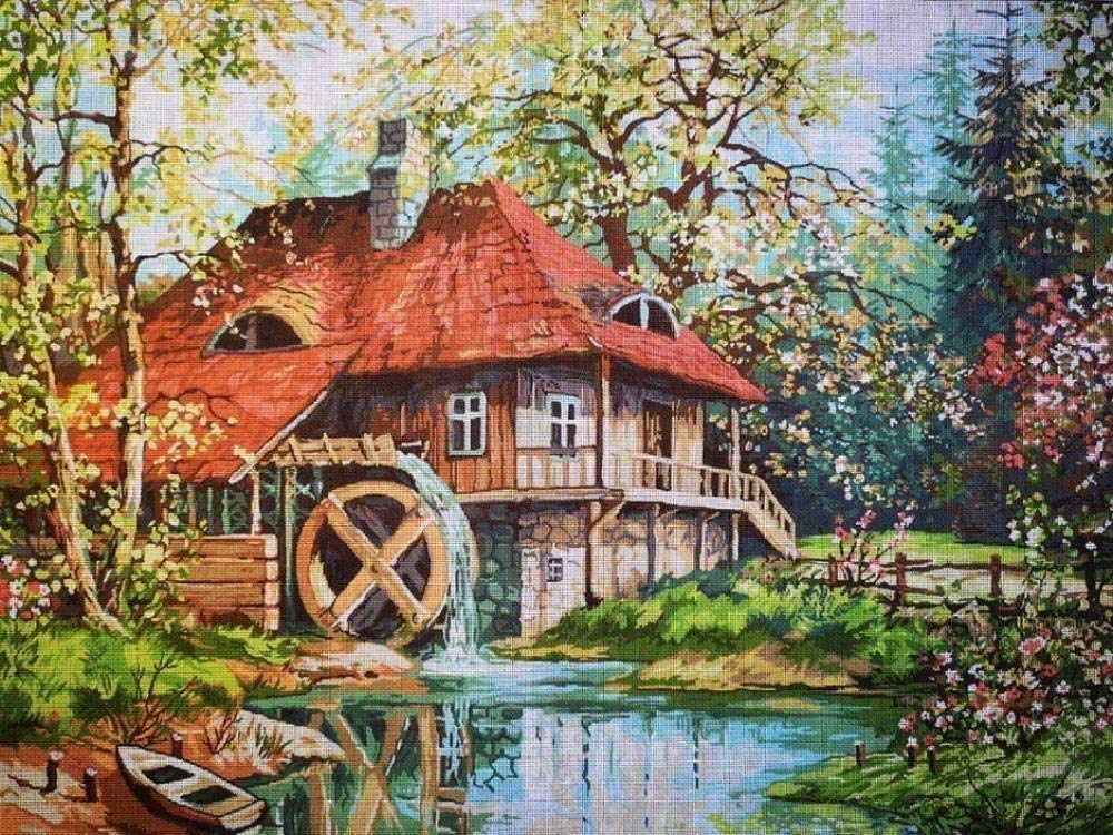 NA/ Set Punto Croce Kit Ricamo arazzo 54x70cm Kit Ricamo Completo Punto Croce Paesaggio Mulino Incluso Filo di Cotone Multistrato [] Bordado con aguja 5D HD cod 392