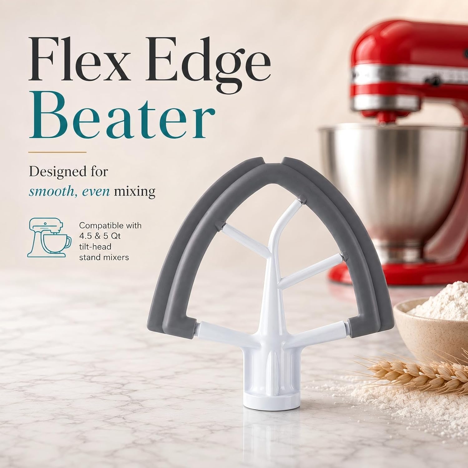 Flex Edge Beater for 4.5-5 Qt Tilt-Head Stand Mixer, Silicone Scraper Paddle Attachment, Non-Stick Mixing Blade, Mixer Replacement Part Compatible with KitchenAid