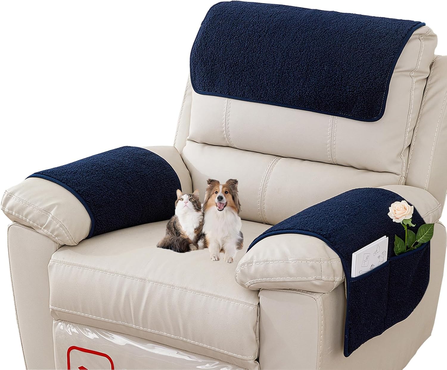 Armrest Covers - Arm Chair Covers Set of 3 Recliner Chair Covers, With pockets Stretch Arm Rest Cover Non-Slip Armchair Protector Cover for Tv Armchair Chair Sofa,Washable (Navy Blue 22.5x15 in)