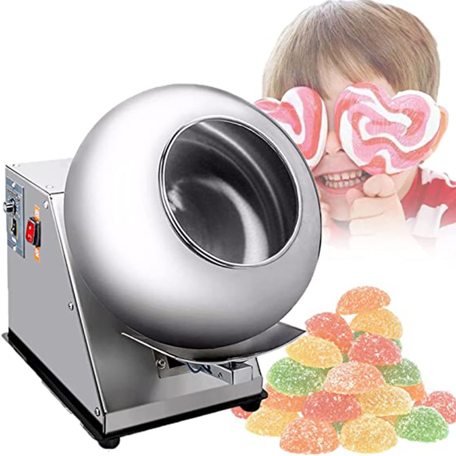 CHUNTIANMEI Sugar Coating Machine, Candy Coater Machine, 2-5kg/h Chocolate Peanut Nut Polishing Machine, Candy Ball Coating Drying Machine,for Home Kitchen Candy-Making,220V