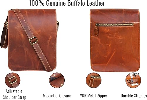 Miniatura 6 de Bolso de mensajero de cuero para computadora portátil, maletín de oficina, regalo para hombre, bolso de hombro desgastado