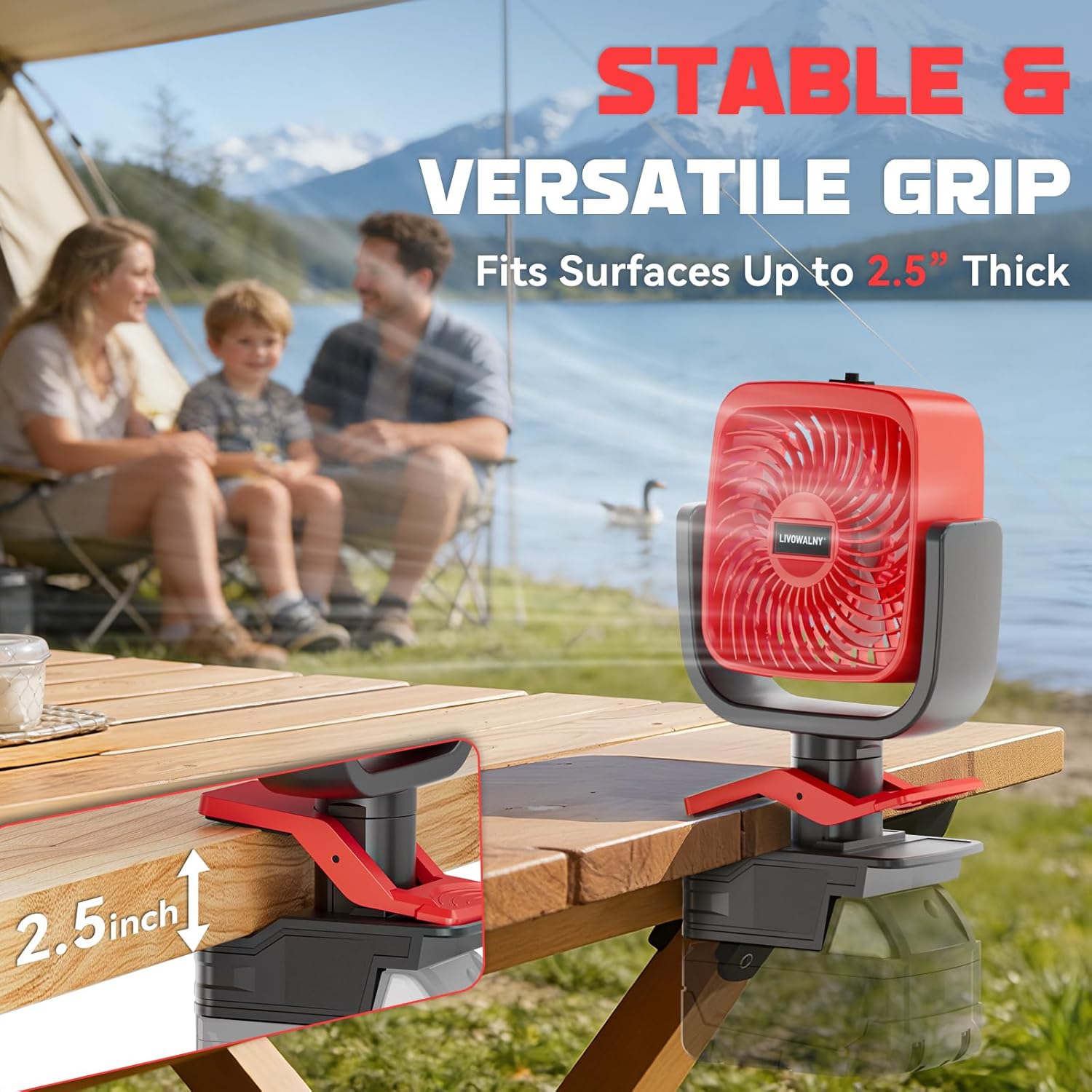 LIVOWALNY Clip Fan Compatible with Milwaukee 18V Battery 4" Cordless Portable Clip-On Fan with 3 Speeds & Adjustable Angle for Camping Jobsite Tent Travel Fishing Outdoor (Battery Not Included)