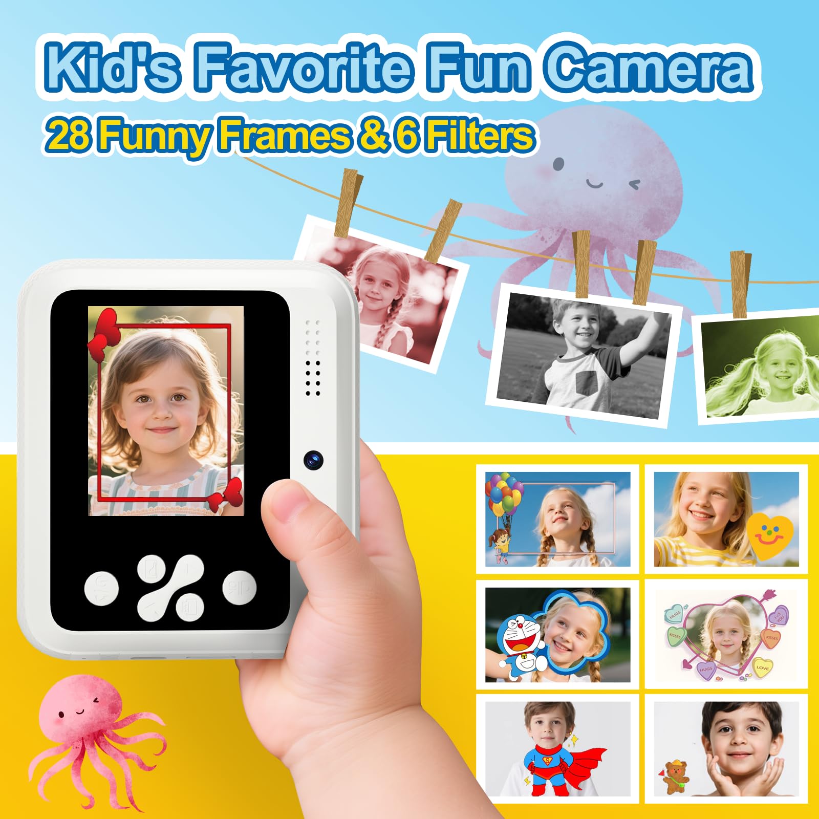 Cámara de impresión instantánea para niños, cámaras instantáneas de 1080P para niños que imprimen fotos con tarjeta de 32 GB, cámara digital Daurable para niños, regalo de cumpleaños para niñas y 4