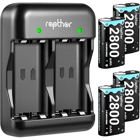 2800mAh Controller Battery Pack for Xbox One/Xbox Series X/Xbox One S/Xbox One X/Xbox One Elite, Rapthor 4 x 2800 mAh High Power Rechargeable NI-MH Batteries Kit with Charger (4 Batteries+Charger)