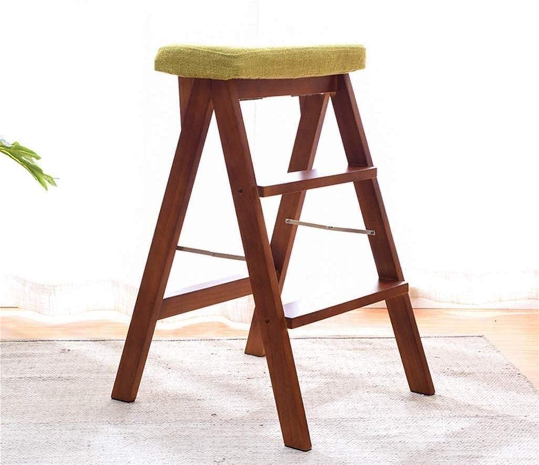DASHADAO Taburete de Escalada para Interiores, Taburete de Escalera portátil, Taburete de Andador Plegable / 3 escaleras, Asiento de Esponja de Madera, Asiento de Esponja, Silla de Oficina,