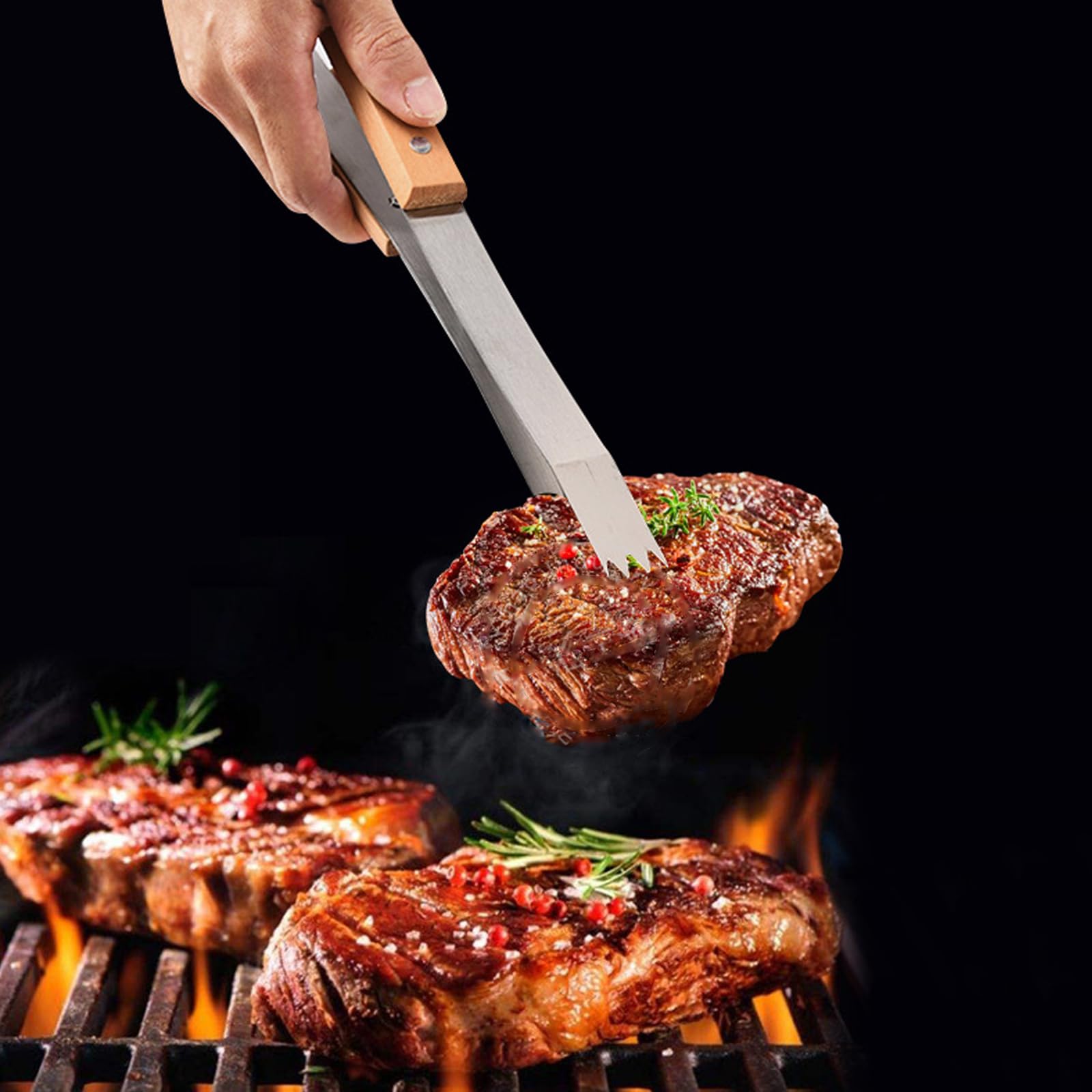Set d'ustensiles de barbecue avec poignées en bois