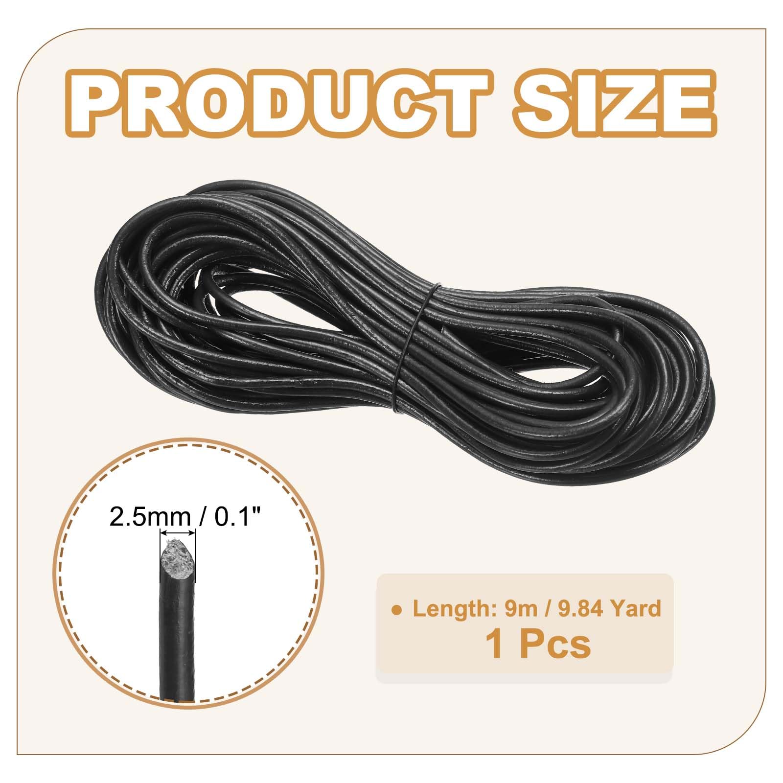 PATIKIL Round Braided Leather Cord, 2.5mm Round Braided Leather Cord Rope Folded for Crafts Jewelry Making Necklace Bracelets, Black(10 Yards)