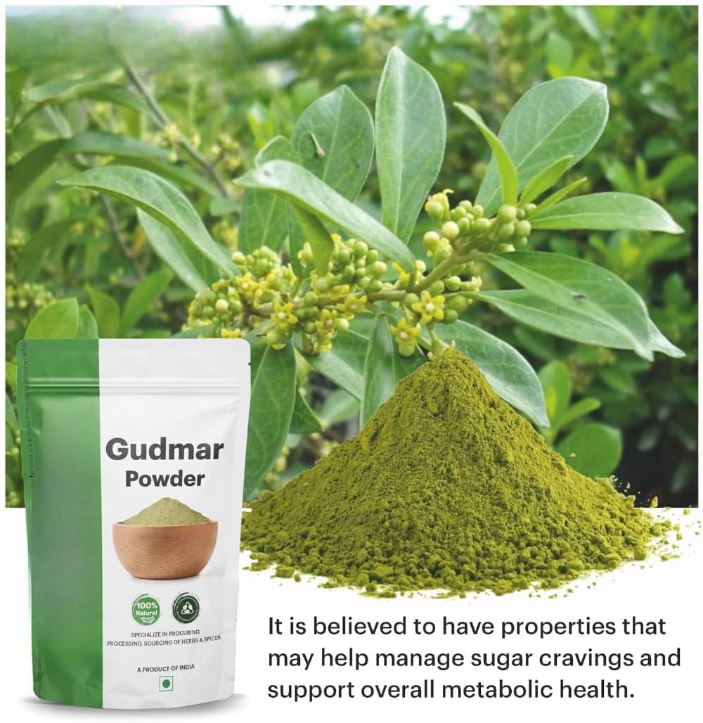 Gurmar Leaves Powder Madhunashini Powder in Resealable Pouch, Gymnema Sylvestre, Vegan & Paraben Free -200g