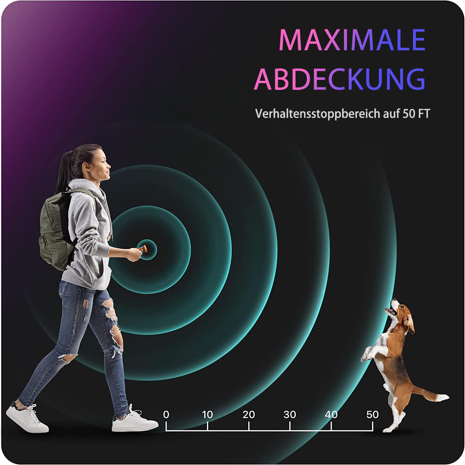 Anti Bell Gerät Hunde, 3X Ultraschall Hundegebell Stopper, 15m Reichweite, Tragbares Antibell Ultraschall Gerät mit LED-Taschenlampe für Kleine Große Hunde Innen Außenbereich Hund (Orange)