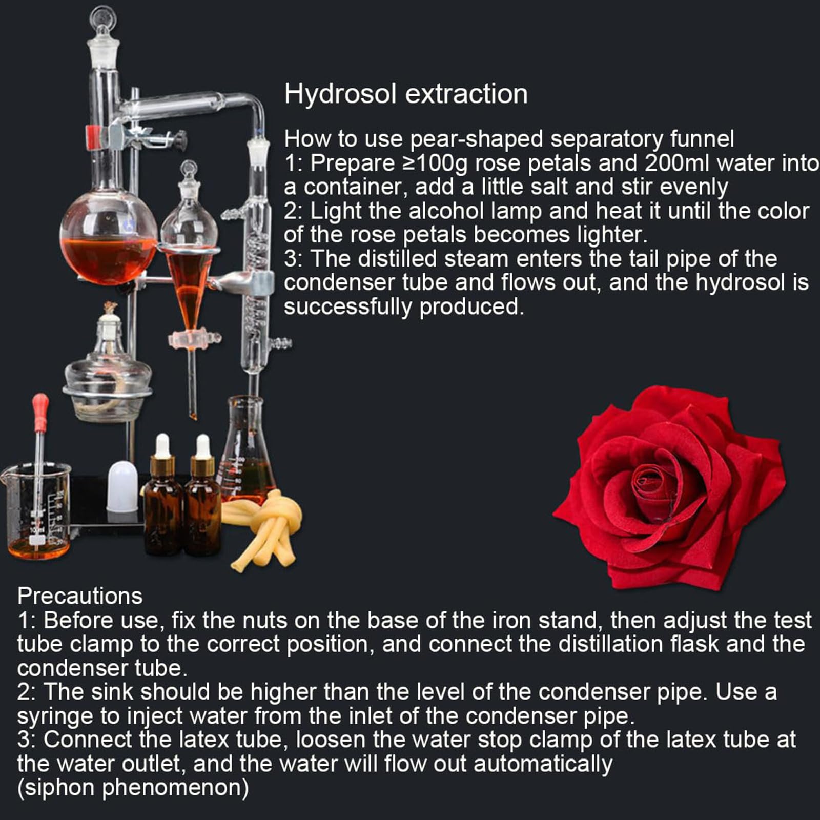 Destilador de aceites Esenciales de 500 ml, Aparato de destilación de Laboratorio con Embudo de separación y Tubo Condensador, Ideal para destilar y producir su Propio Aceite Esencial