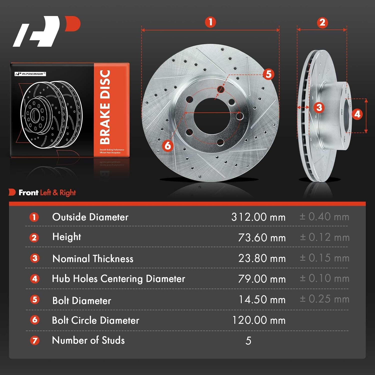 A-Premium 12.29 inch (312mm) Front Drilled and Slotted Disc Brake Rotors Compatible with Select BMW Models - 320i/320i xDrive/323i/328d/328d xDrive/328xi/330i/428i/430i/X1/228i/230i