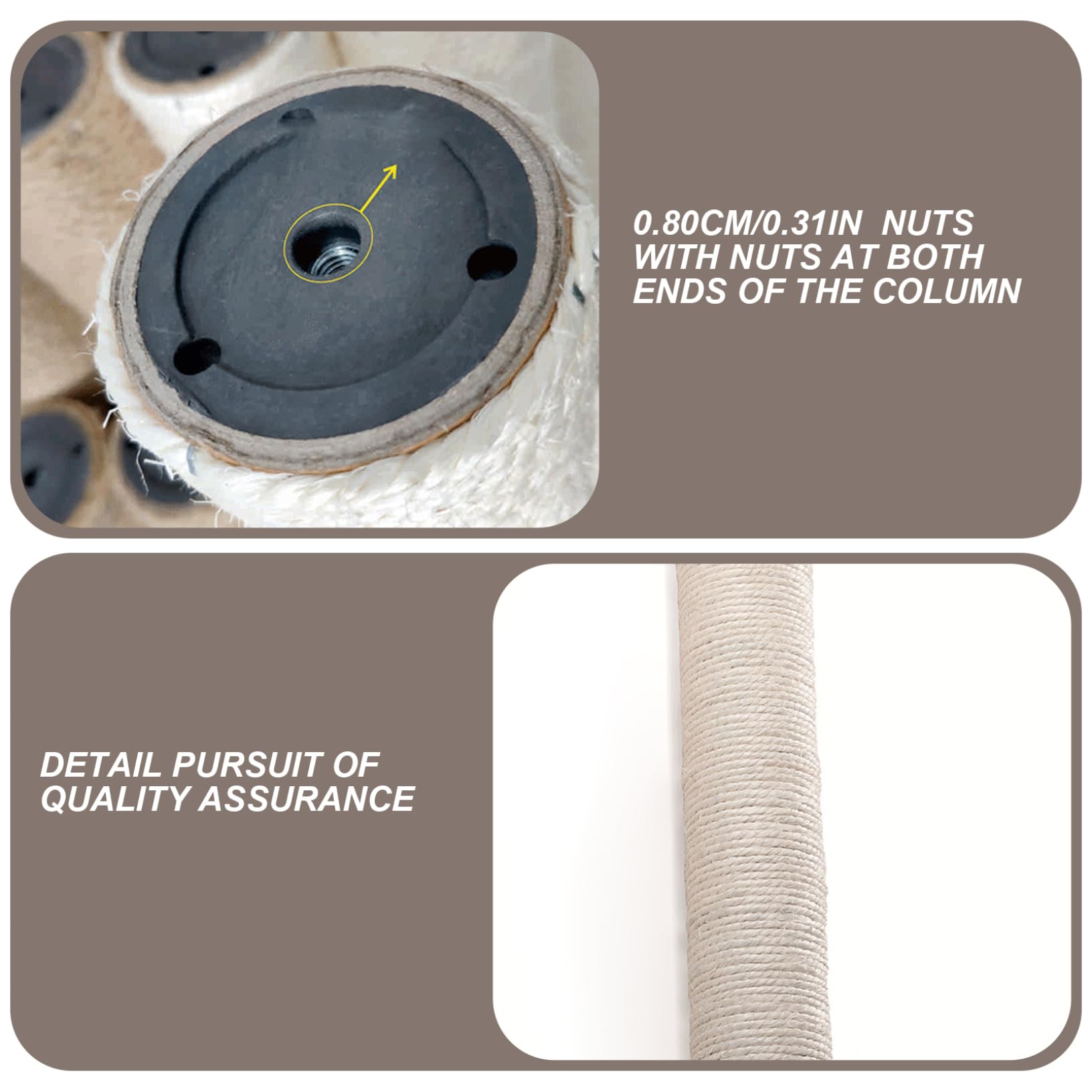 Reemplazo de Poste rascador para Gatos de sisal, Paquete de 2 fáciles de Instalar con Pernos de 8mm para actualización del árbol del gato/20 Pulgadas