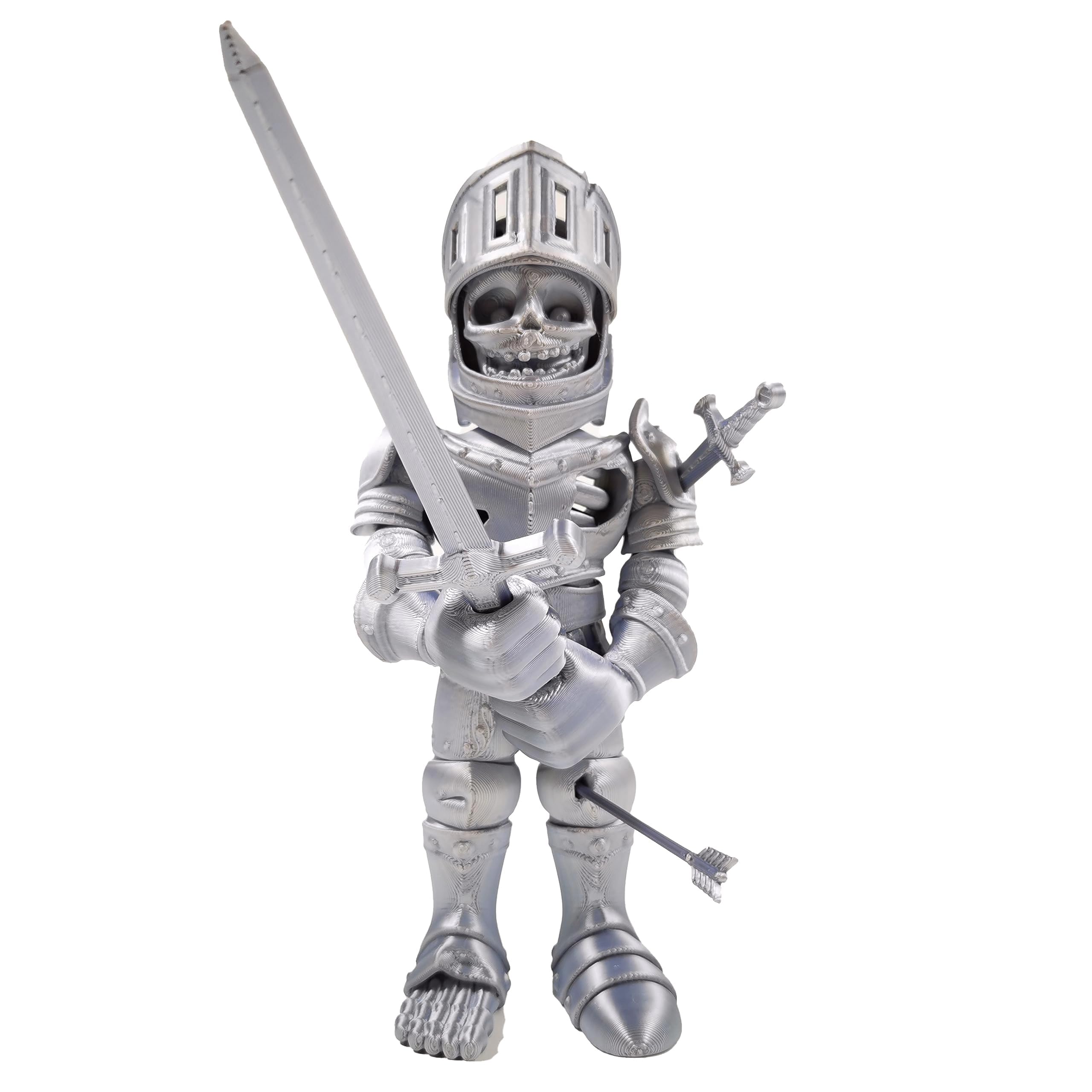 3D Printed Skeleton Knight, Flexible Articulated PLA Figure with Removable Accessories, Perfect Collectible for Fantasy Fans, Halloween, Christmas Home Decor, Fidget Toy (Moonlit Steel Knight)